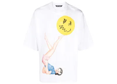 Pre-owned Palm Angels Men's  Pin Up Graphic Cotton T-shirt In White