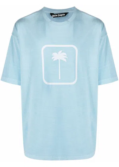 Pre-owned Palm Angels Men's  Pxp Tonal Palm Tree Print T-shirt In Turquoise White