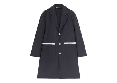 Pre-owned Palm Angels Men's  Sartorial Tape Buttonup Coat In Navy Blue/off/white