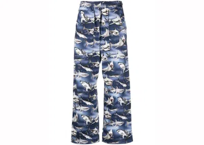 Pre-owned Palm Angels Men's  Sharks Easy Wideleg Trousers In Blue