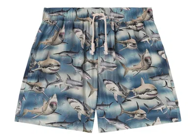 Pre-owned Palm Angels Men's  Sharks Swim Shorts/in Blue/black