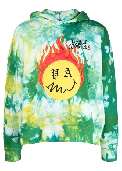 Pre-owned Palm Angels Men's  Smiley Intarsia Burning Head Tie Dye Hoodie In Green