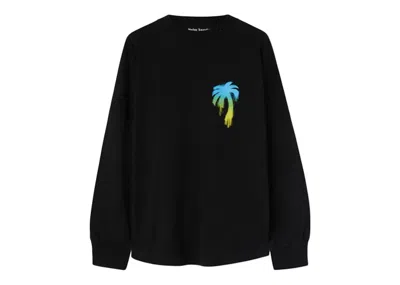 Pre-owned Palm Angels Men's  Sprayed Palm Logo Over Longsleeve T-shirt In Black/green