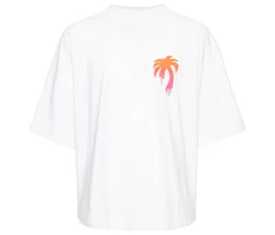 Pre-owned Palm Angels Men's  Sprayed Palm Logo T-shirt In White
