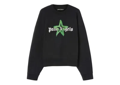 Pre-owned Palm Angels Men's  Star Sprayed Crewneck Sweatshirt In Black/green