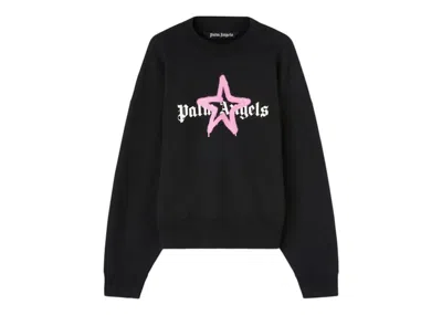 Pre-owned Palm Angels Men's  Star Sprayed Crewneck Sweatshirt In Black/pink