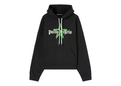 Pre-owned Palm Angels Men's  Star Sprayed Hoodie In Black/green