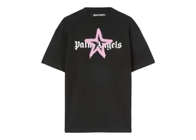 Pre-owned Palm Angels Men's  Star Sprayed T-shirt In Black/pink In Multi