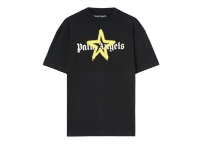 Pre-owned Palm Angels Men's  Star Sprayed T-shirt In Black/yellow