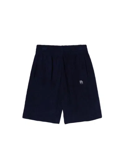 Pre-owned Palm Angels Men's  Terry Shorts In Navy Blue/white