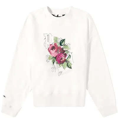 Pre-owned Palm Angels Men's  X End Big Rose Crewneck Sweatshirt In White