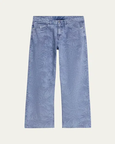 Palm Angels Men's Palm Leaf Jacquard Loose-fit Jeans In Light Blue