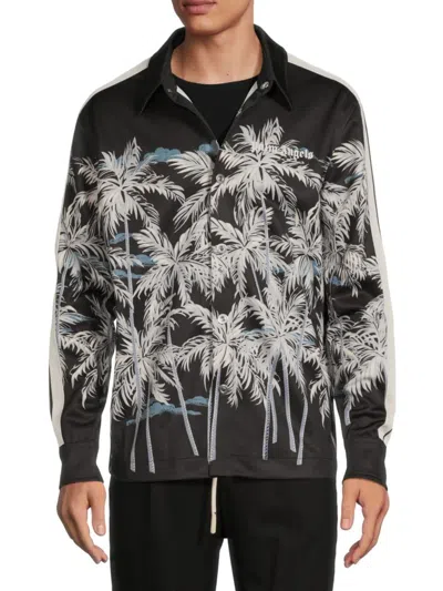 Palm Angels Men's Palm Print Button Down Track Jacket In Black White