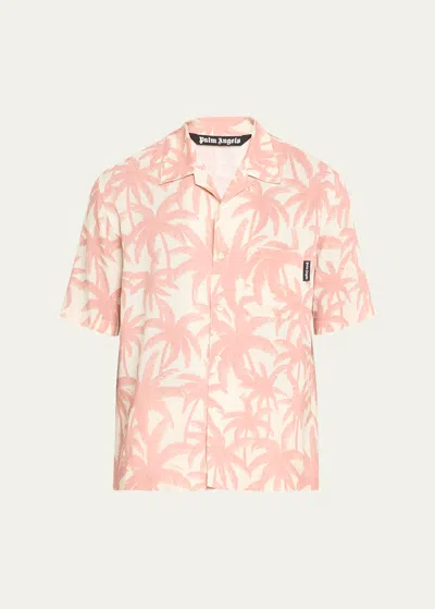 Palm Angels Men's Palm-print Camp Shirt In Off-white
