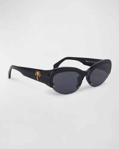 Palm Angels Men's Palmdale Acetate Oval Sunglasses In Black