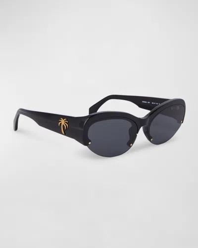 Palm Angels Men's Palmdale Acetate Oval Sunglasses In Black Dark Grey