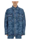 Palm Angels Printed Denim Oversize Shirt In Blue