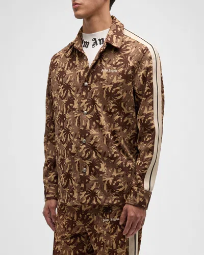 Palm Angels Palms Camo Track Shirt In Brown