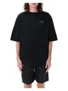 Palm Angels Blue Cotton T-shirt With Palm Print And Logo In Vintage Black