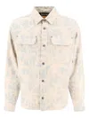 Palm Angels Palms Print Denim Jacket In Beige