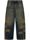 Palm Angels Laser Palms Loose Denim Pants Brown - Gr In Green