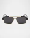 Palm Angels Men's Panorama Acetate And Metal Rectangle Sunglasses In 11007black Gold Dark Grey