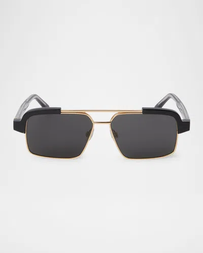 Palm Angels Men's Panorama Acetate And Metal Rectangle Sunglasses In 11007black Gold Dark Grey