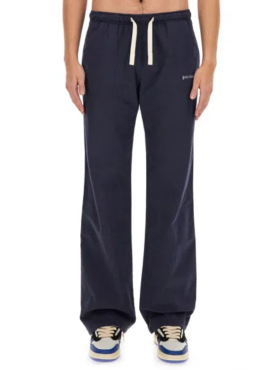 Palm Angels Men Pants With Logo In Blue