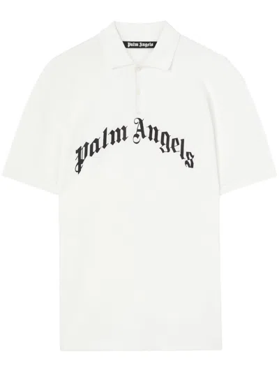 Palm Angels Men Polo Shirt With Logo Embroidery In White