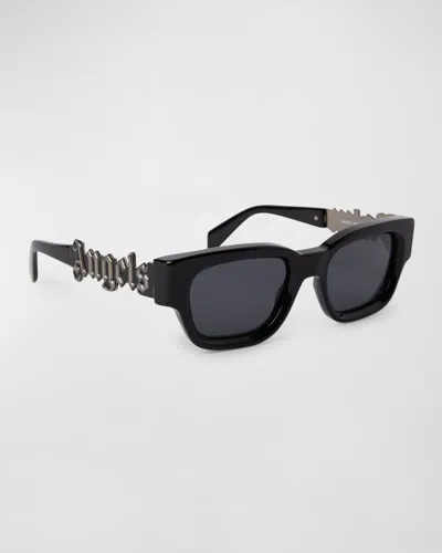 Palm Angels Men's Posey Acetate Rectangle Sunglasses In Black Dark Grey
