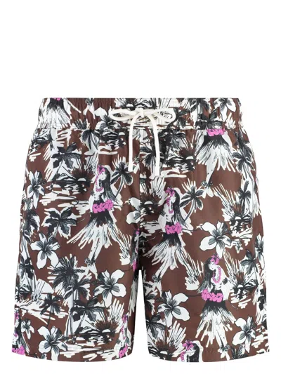 Palm Angels Hula Floral-motif Swim Shorts In Brown