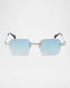 Palm Angels Men's Quartz Metal Rectangle Sunglasses In 17644gold Gradient Blue