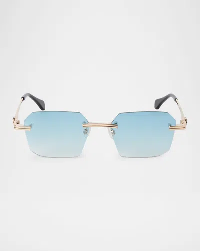 Palm Angels Men's Quartz Metal Rectangle Sunglasses In 17644gold Gradient Blue