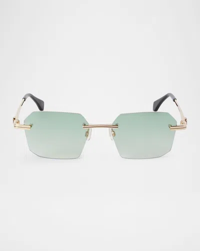 Palm Angels Men's Quartz Metal Rectangle Sunglasses In 17654gold Gradient Green