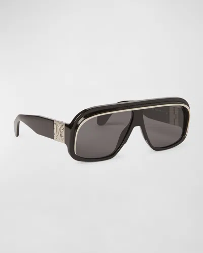 Palm Angels Men's Reedley Acetate And Metal Shield Sunglasses In Black