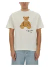 Palm Angels Bear In Mind White T-shirt With Bear Print And Logo Lettering On The Front In Cotton Man In White