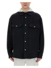 Palm Angels Hooded Overshirt With Monogram Embroidery In Black