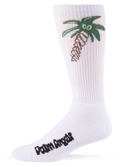 Palm Angels Men's Sketchy Rib-knit Socks In White
