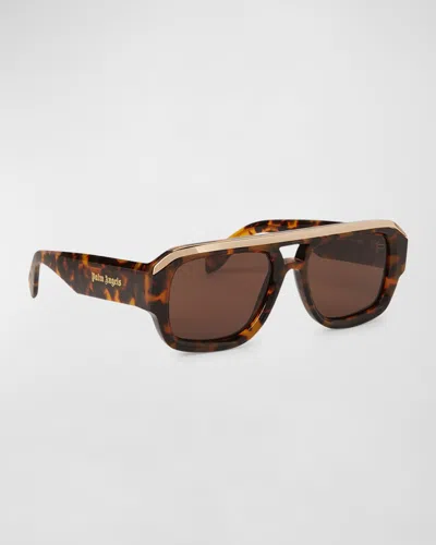 Palm Angels Men's Stockton Acetate Rectangle Sunglasses In Brown