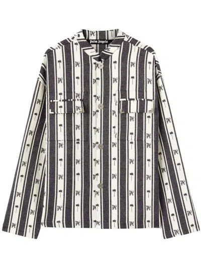 PALM ANGELS MEN'S STRIPED OVERSHIRT FOR SS24 SEASON