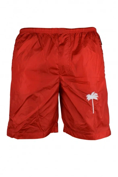 Palm Angels Palm-tree Embroidered Swim Shorts In Red