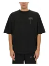 Palm Angels Blue Cotton T-shirt With Palm Print And Logo In Black