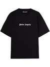 Palm Angels Blue Cotton T-shirt With Palm Print And Logo In Black