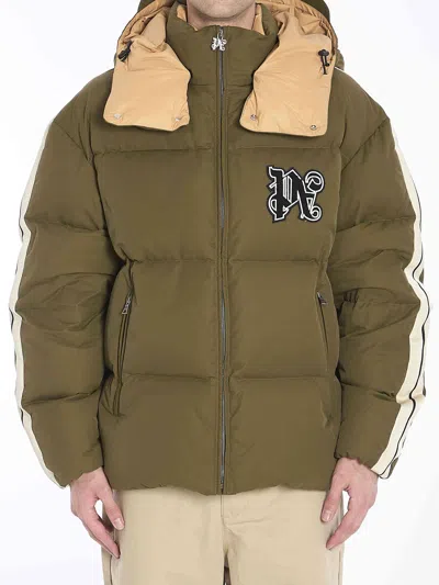 Palm Angels Men Track Monogram Puffer Jacket In Green