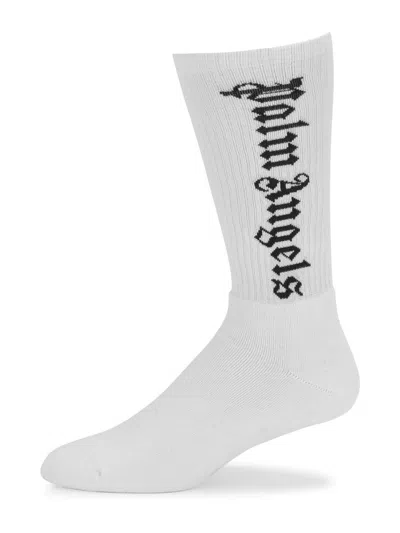 Palm Angels Men's Vertical Logo Calf Socks In White