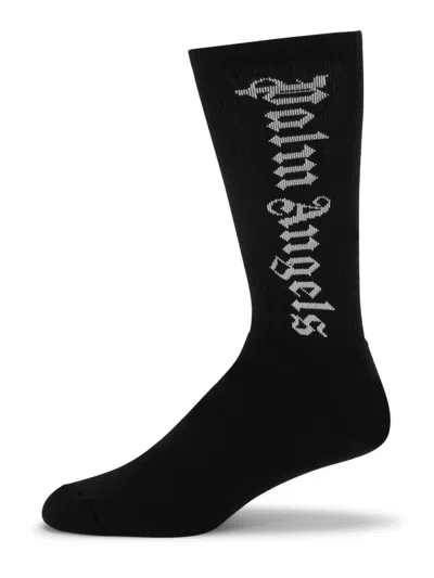 Palm Angels Men's Vertical Logo Calf Socks In Black
