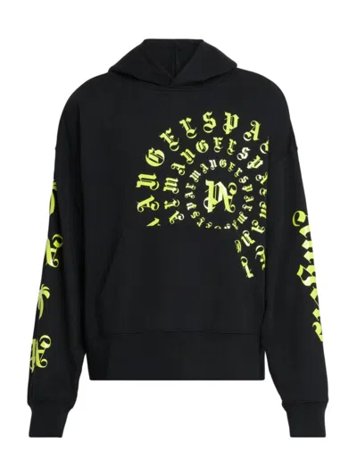 Palm Angels Logo-print Cotton Hoodie In Black Lime