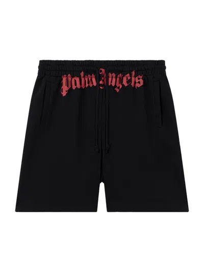 Palm Angels Men's Waist Logo Cotton Sweat Shorts In Black