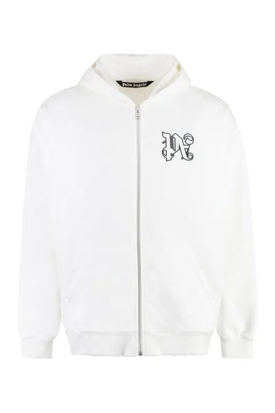 Palm Angels Monogram-embroidered Cotton Hoodie In White