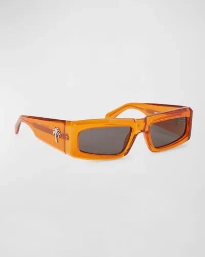 Palm Angels Men's Yreka Acetate Rectangle Sunglasses In Orange